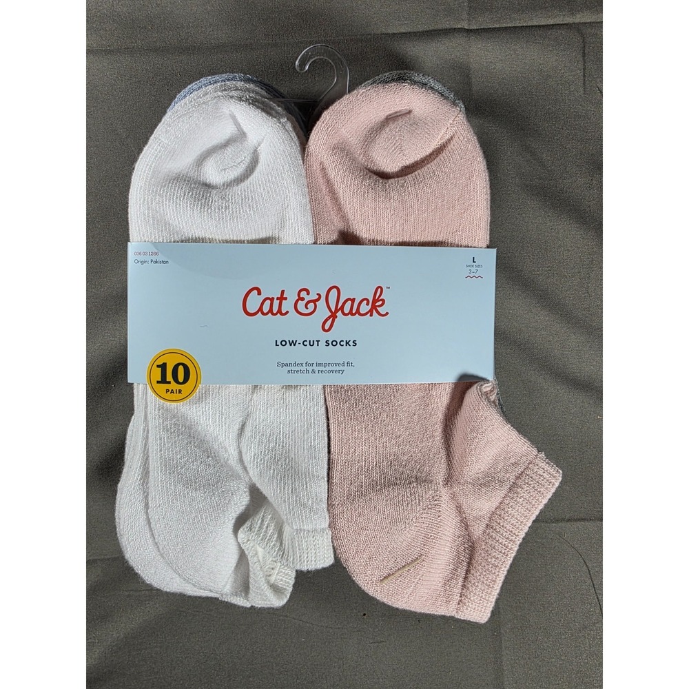 Low Cut‎ Socks Cat & Jack 10pk Lightweight - Size L  (Shoe Size 3-7)
